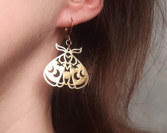 Gold moth earrings