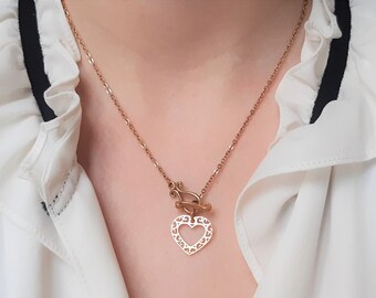 Cœur collier cadeau Saint Valentin pendentif cœur doré valentine's day gift cœur bijoux cadeau cœur ajouré