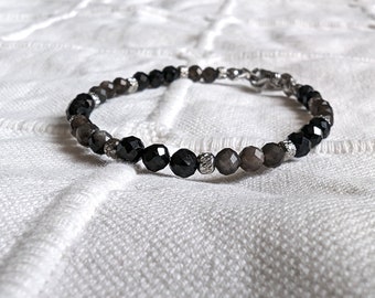 Black tourmaline and silver obsidian protection bracelet