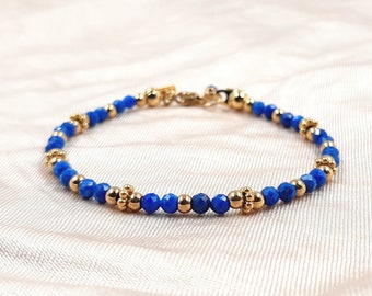 Lapis lazuli women's bracelet, natural lapis lazuli stone jewelry gold