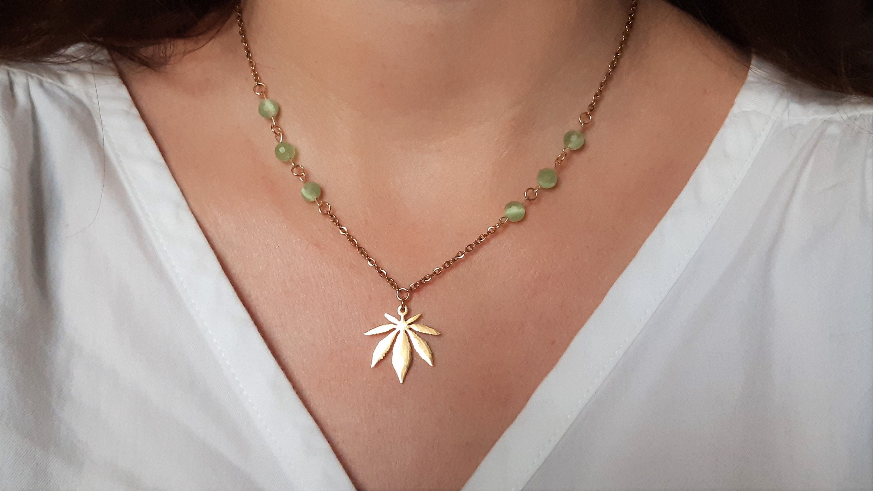 Collier Pendentif Feuille D'érable Argent/or/noir - Motif Cannabis - Bijou Hypoallergénique Cadeau - 4