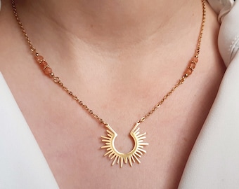 Sunstone necklace, sun pendant, sparkling sunstone necklace, premium quality heliolite necklace gold