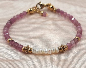 Pink tourmaline bracelet tourmaline and freshwater pearl bracelet tourmaline jewelry