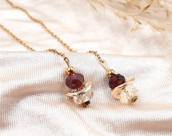 Garnet and citrine garnet earrings gold chain earrings Christmas gift France