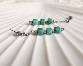 Boucles d'oreilles amazonite, pierre naturelle bleue clous d'oreilles