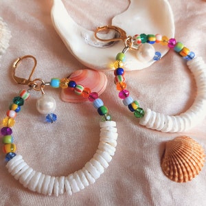 Rainbow pearl hoops beads heishi shell