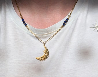 Colar de lua mágica, colar de lua dourada de mulher esotérica