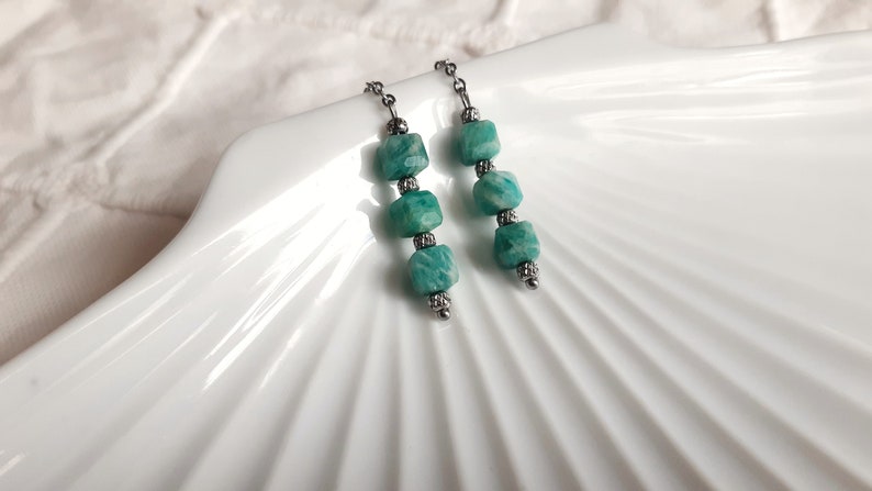 Boucles d'oreilles amazonite, pierre naturelle bleue clous d'oreilles image 2