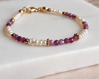 Pink sapphire and freshwater pearl bracelet, Christmas gift