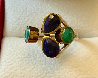 Art Deco SAPPHIRE EMERALD  Gold/Sterling Vintage Ring - Great Vintage Jewelry - Genuine Sapphire & Emerald - Luxury Vintage - Size 6 1/4