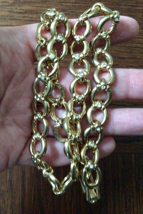 French LARGE CHAIN GOLD Plated  Cristal Vintage Ne