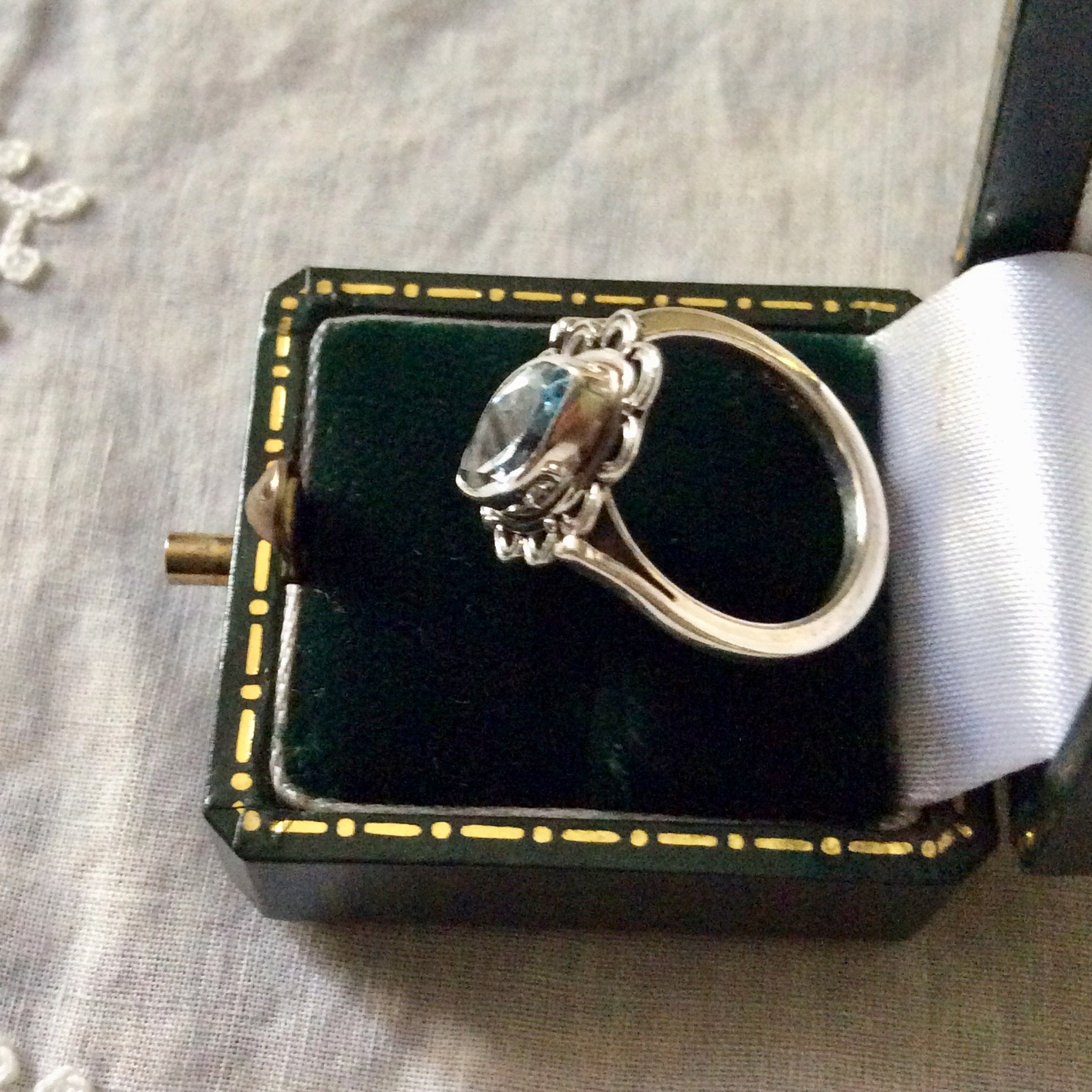 French MARQUISE Blue TOPAZ STERLING Ring Elegant Vintage Art | Etsy