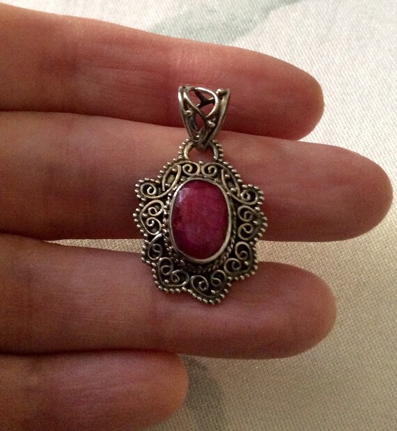 Authentic HUGE RUBY STERLING Pendant - HandMade C… - image 7