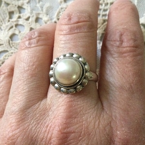 Exceptional Huge PEARL STERLING Ring -Vintage Creator France Design Jewelry - Natural Pearl - Hallmark - Vintage from France