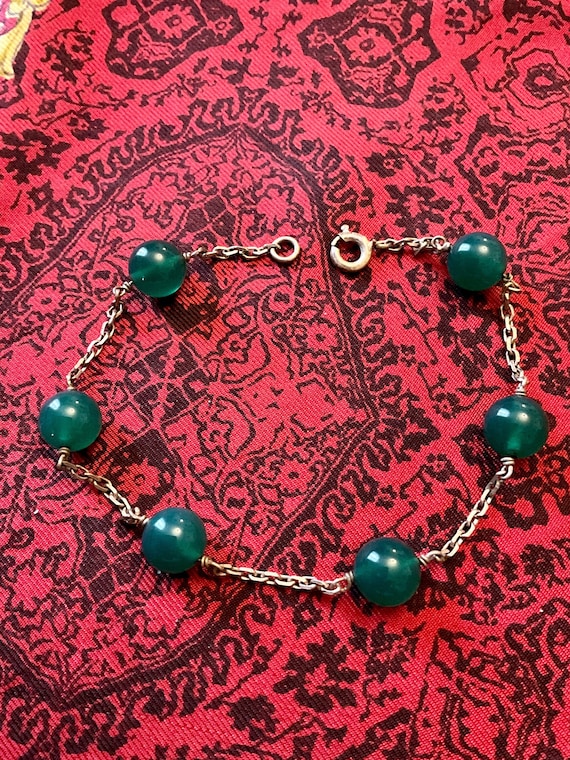 Vintage JADE SILVER Plated Bracelet - Art Deco Elegant Jewel - Beautiful Bangle - Silver Plated & Jade - Bangle from France