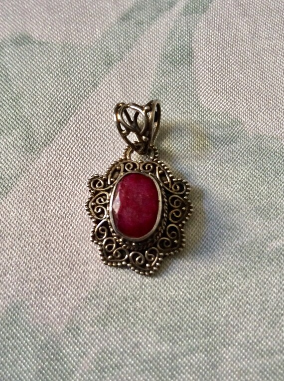 Authentic HUGE RUBY STERLING Pendant - HandMade C… - image 4