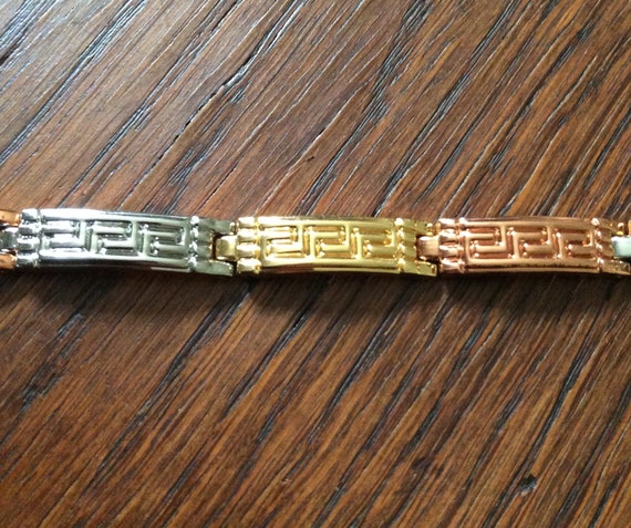 English Vintage 3 Tone GOLD Plated GEOMETRIC Brac… - image 6