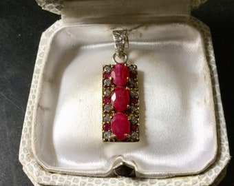 Pingente vintage em prata esterlina com rubi genuíno - Joia vintage de designer - Belo rubi - Design de luxo da França