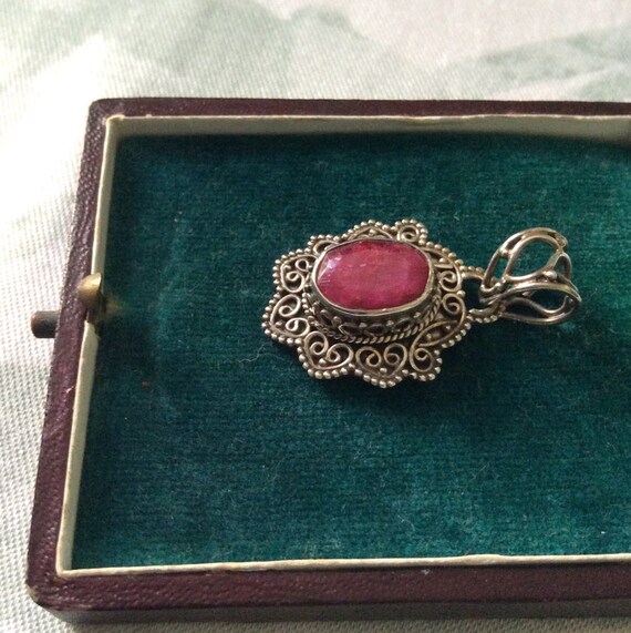 Authentic HUGE RUBY STERLING Pendant - HandMade C… - image 3