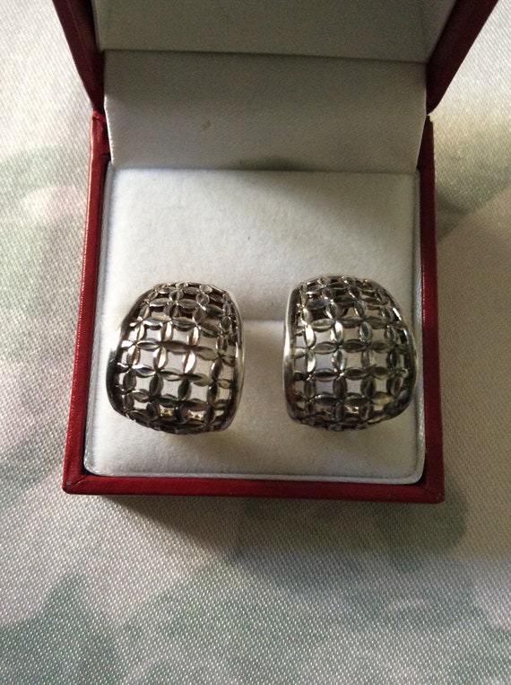 French ART Deco CARVED STERLING Earrings - French 