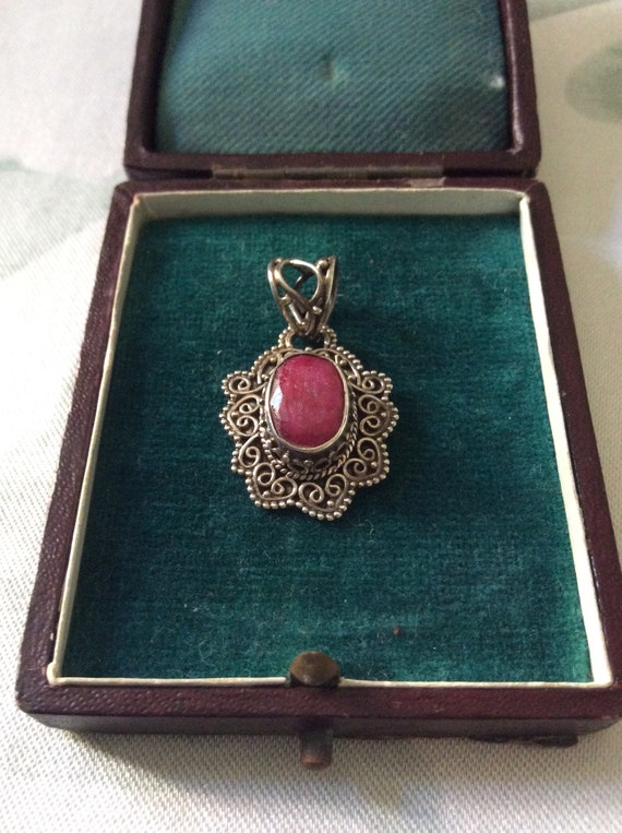 Authentic HUGE RUBY STERLING Pendant - HandMade C… - image 5