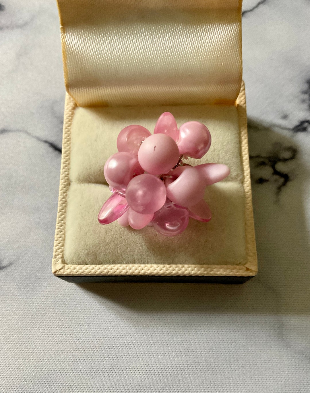 Pink Handcraft 1980 Vintage HANDCRAFT CHARMS Pink BAKELITE Ring - Modernist Design ...