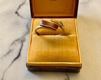 C1930 CORNELIAN GOLD Plated Vintage Ring - Creator Jewel Design - Genuine Cornelian - Gold Plated - Hallmarks - Ring from France