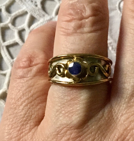 Anello grande in ORO STERLINA con ZAFFIRO Design vintage originale francese Oro Argento sterling Pietra autentica Gioielli dalla Francia Taglia US 8 Etsy Italia