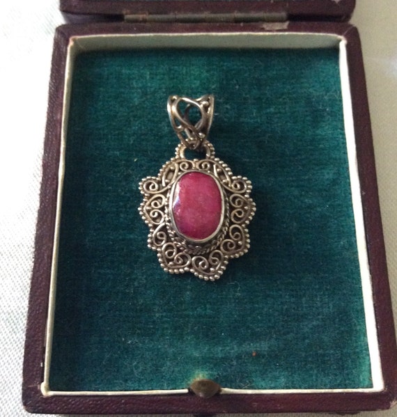 Authentic HUGE RUBY STERLING Pendant - HandMade C… - image 2