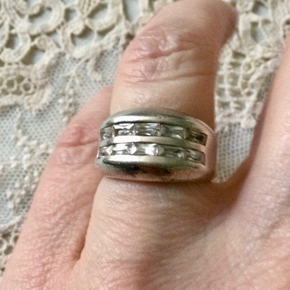 Art Deco White TOPAZ STERLING LARGE Vintage Ring … - image 3