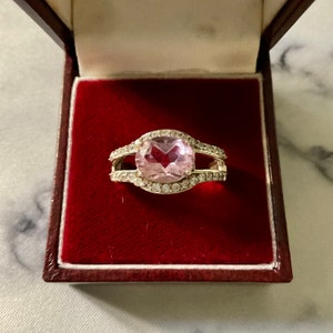 Vintage ROSE TOPAZ STERLING Large Ring - Splendid Vintage Art Deco France Design- Genuine Topaz - Sterling Silver- Vintage Ring from France