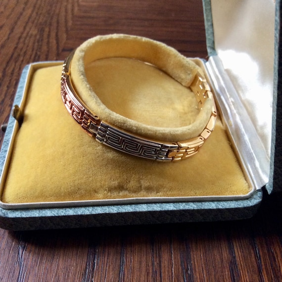 アクセサリー Vintage bracelet made in FRANCE FRANCE Vintage 3 Tones GOLD Plated GEOMETRIC Bracelet