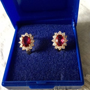 RUBY WHITE TOPAZ Gold Plated Vintage Earrings- lovely Art Deco Design- Sparkly Stone- Vintage from France