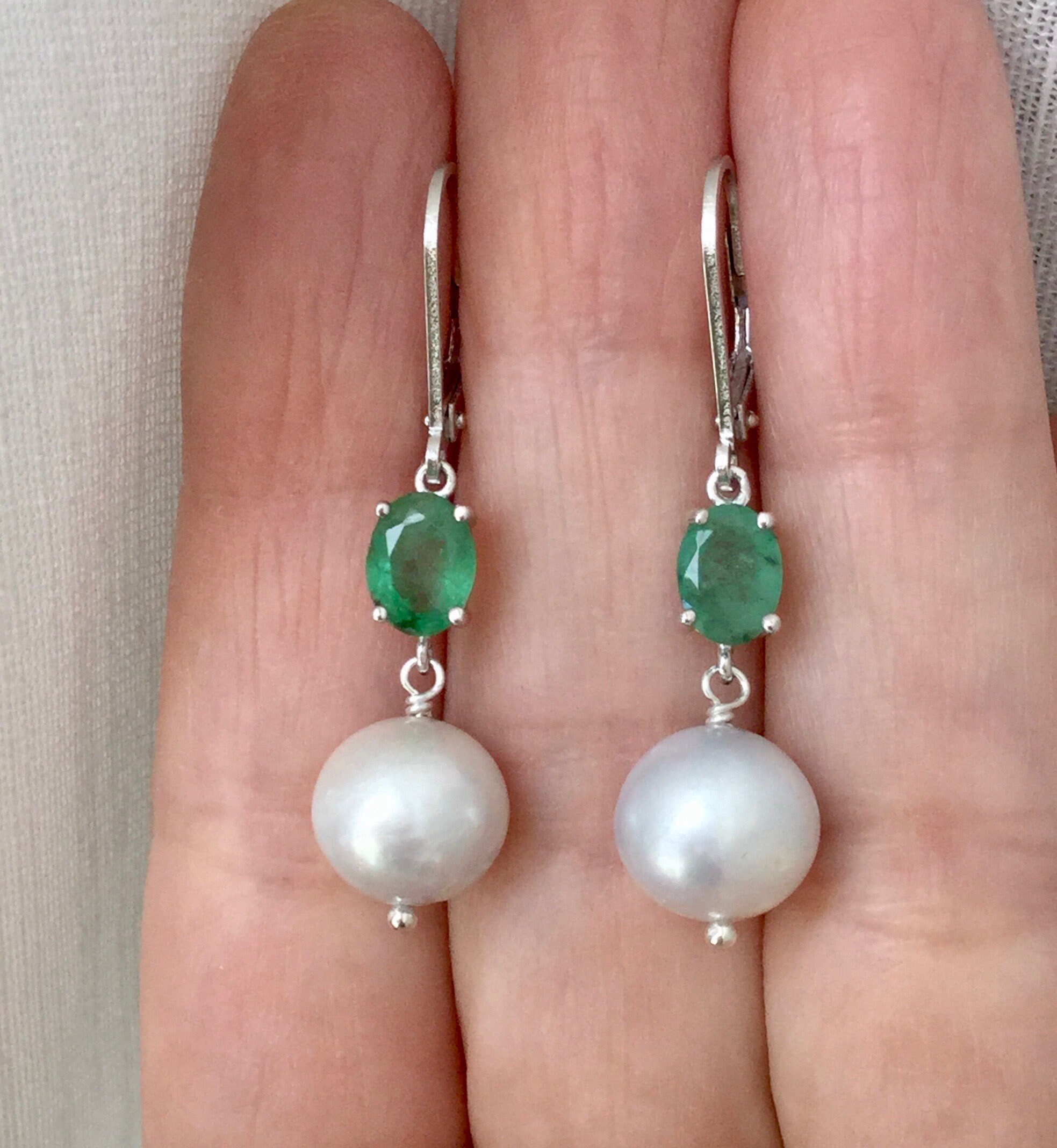 Natural EMERALD 2Carats Sterling PEARL Earrings Original & Etsy