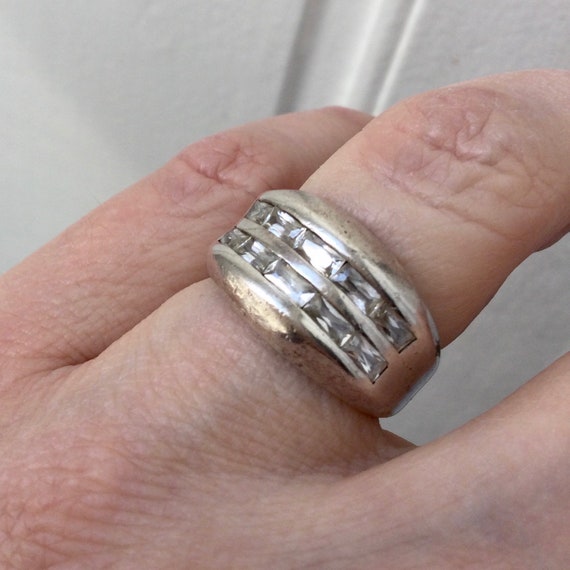 Art Deco White TOPAZ STERLING LARGE Vintage Ring … - image 1