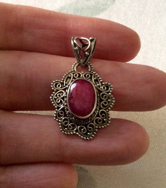 Authentic HUGE RUBY STERLING Pendant - HandMade C… - image 1