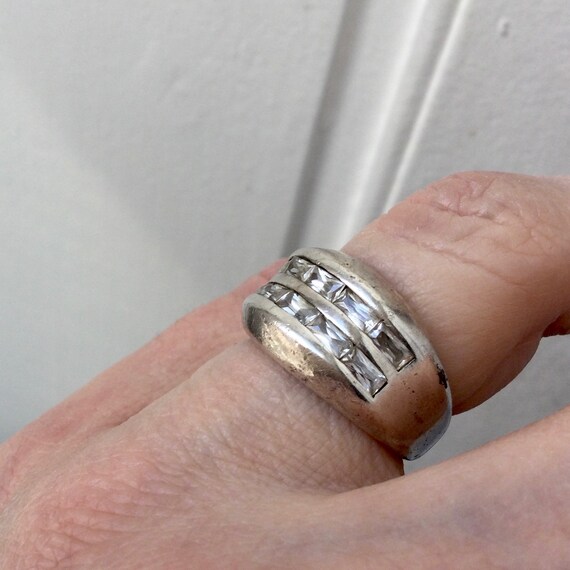 Art Deco White TOPAZ STERLING LARGE Vintage Ring … - image 6