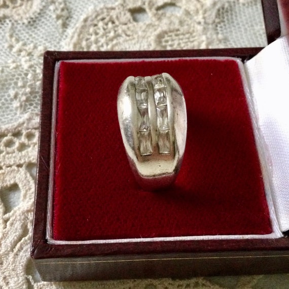 Art Deco White TOPAZ STERLING LARGE Vintage Ring … - image 4