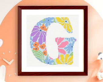 Letter G - Floral Grooves Alphabet - Baby Nursery Wall Art Groovy Flowers Cross Stitch PDF Pattern