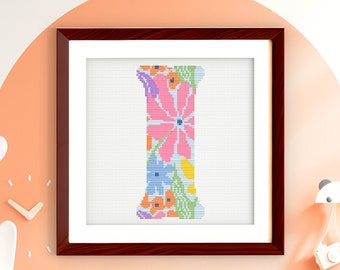 Letter I - Floral Grooves Alphabet - Baby Nursery Wall Art Groovy Flowers Cross Stitch PDF Pattern