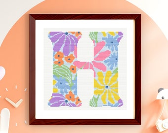 Letter H - Floral Grooves Alphabet - Baby Nursery Wall Art Groovy Flowers Cross Stitch PDF Pattern