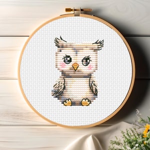 Tilly the Owl - Baby Nursery Wall Art Cute Cartoon Owl Cross Stitch PDF Pattern - Patternkeeper Compatible