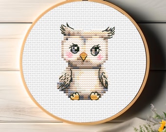 Tilly the Owl - Baby Nursery Wall Art Cute Cartoon Owl Cross Stitch PDF Pattern - Patternkeeper Compatible