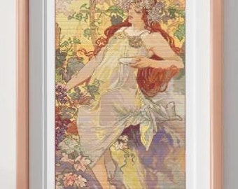 The Seasons: Autumn - Alphonse Mucha Vintage Art - Cross Stitch Pattern PDF - Patternkeeper Compatible