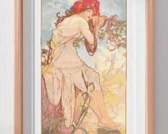 The Seasons: Summer  - Alphonse Mucha Vintage Art - Cross Stitch Pattern PDF - Patternkeeper Compatible