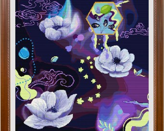 Mists of Lingering Cross Stitch Pattern PDF - Retro Style Abstract Floral Decoration Piece - Patternkeeper Compatible Full Coverage Art