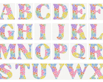 Set of 26 Letters - Floral Grooves Alphabet - Baby Nursery Wall Art Groovy Flowers - Modern Cross Stitch PDF Pattern