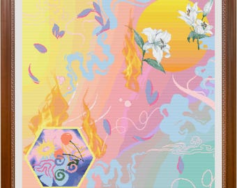 Abstract Floral Cross Stitch Pattern: Retro Pastel Art - Mists of Memory (PDF Pattern)