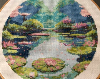 Lilypad Lagoon - Lotus Flower Pond Cross Stitch Pattern PDF