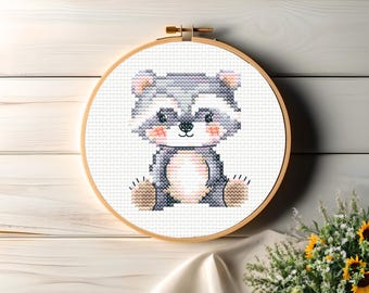 Rascal the Raccoon Cross Stitch Pattern: for Baby Nursery (Woodland Animal PDF Pattern)